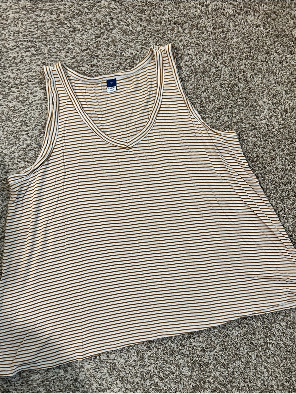 Striped V-Neck Tank Top in Beige and White - Picture 2 of 3